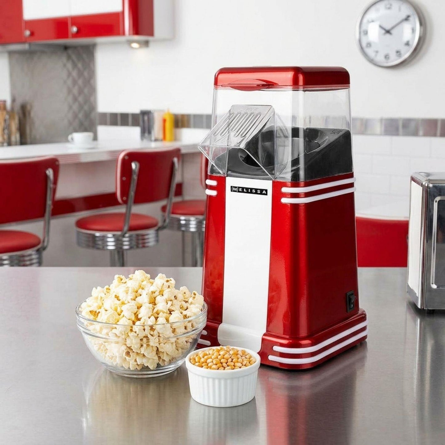 MELISSA Popcorn Maker | 60 g | 1200 W | 2–4 min | Hot Air | Red/White