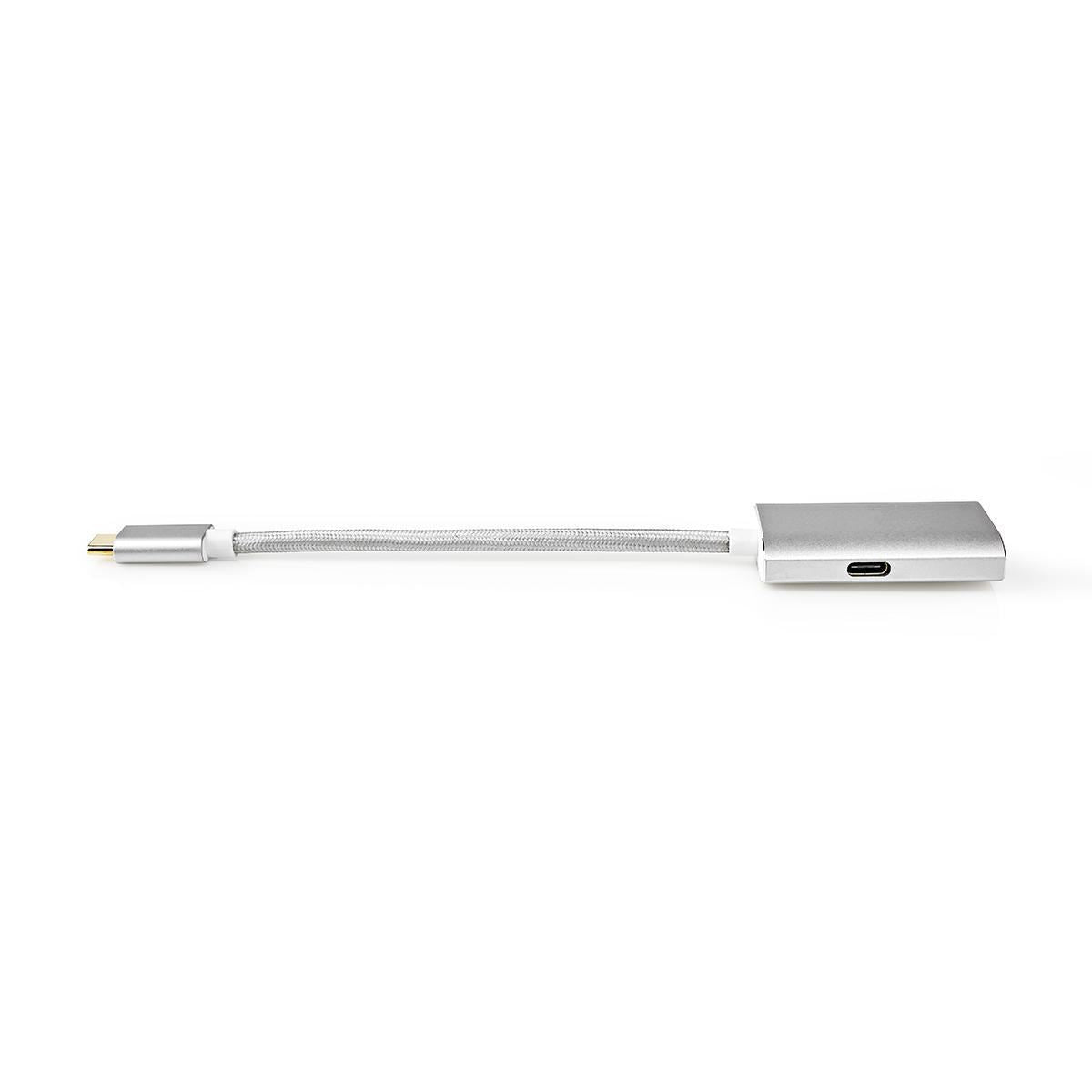 Nedis USB-C™ Adapter | USB 3.2 Gen 1 | USB-C™ Male | DisplayPort Female / USB-C™ Female | 4K@60Hz | Power delivery | 0.20 m | Round | Gold Plated | Braided / Nylon | Silver | Cover Window Box