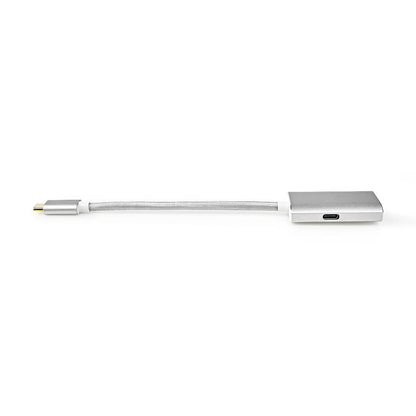 Nedis USB-C™ Adapter | USB 3.2 Gen 1 | USB-C™ Male | DisplayPort Female / USB-C™ Female | 4K@60Hz | Power delivery | 0.20 m | Round | Gold Plated | Braided / Nylon | Silver | Cover Window Box