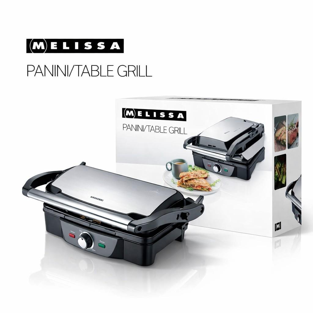 MELISSA 16240108 Contact Panini / Table Grill | 1600 W | 28 x 17 cm | Adjustable temperature control | Plastic / Stainless Steel