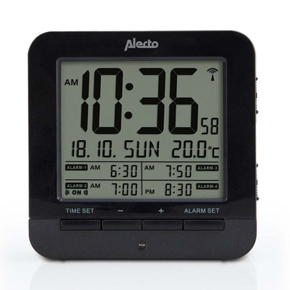 Alecto LCD Alarm Clock | Snooze | 4 Alarm Settings | with Indoor Thermometer | Black