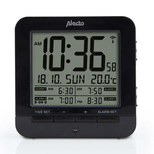 Alecto LCD Alarm Clock | Snooze | 4 Alarm Settings | with Indoor Thermometer | Black