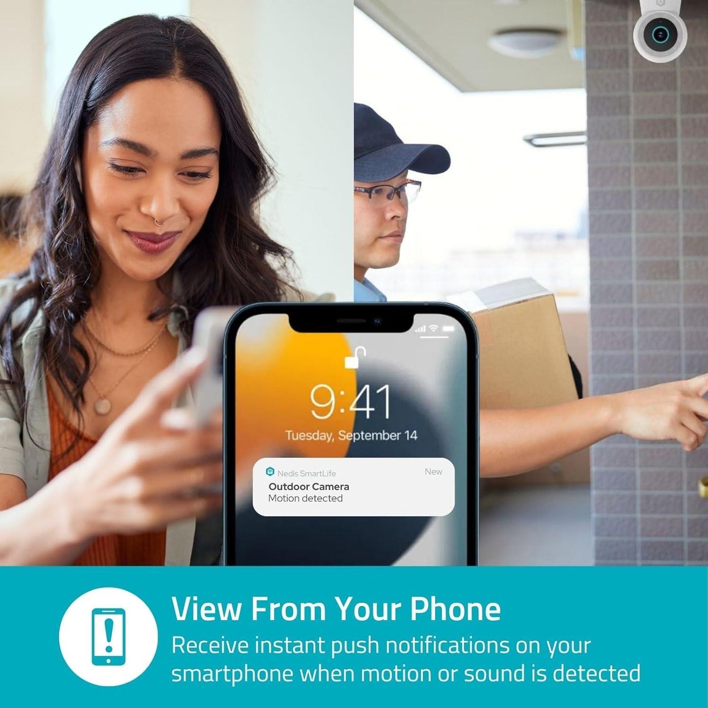 Nedis SmartLife Outdoor Camera | Wi-Fi | Spotlight | 3MP Full HD 1296p | IP65 | Cloud Storage (optional) / microSD (not included) / Onvif | 5 V DC | With motion sensor | Night vision | White