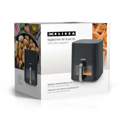 MELISSA 5L Hot Air Fryer Sleek XL for Healthy Low Fat Cooking, with Adjustable Temperature, Digital Display Control, 8 Presets and 60 Minute Timer  - Black