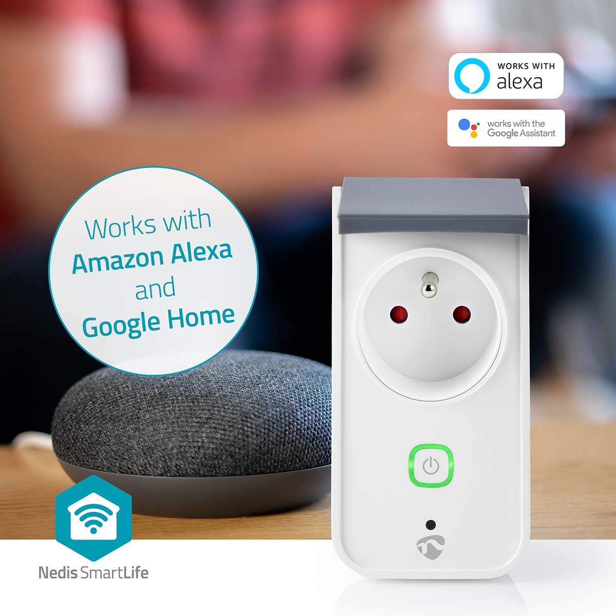 Nedis SmartLife Smart Plug | Wi-Fi | IP44 | Power meter | 3680 W | Type E (CEE 7/6) | -30 - 40 °C | Android™ / IOS | Grey / White | 1 pcs