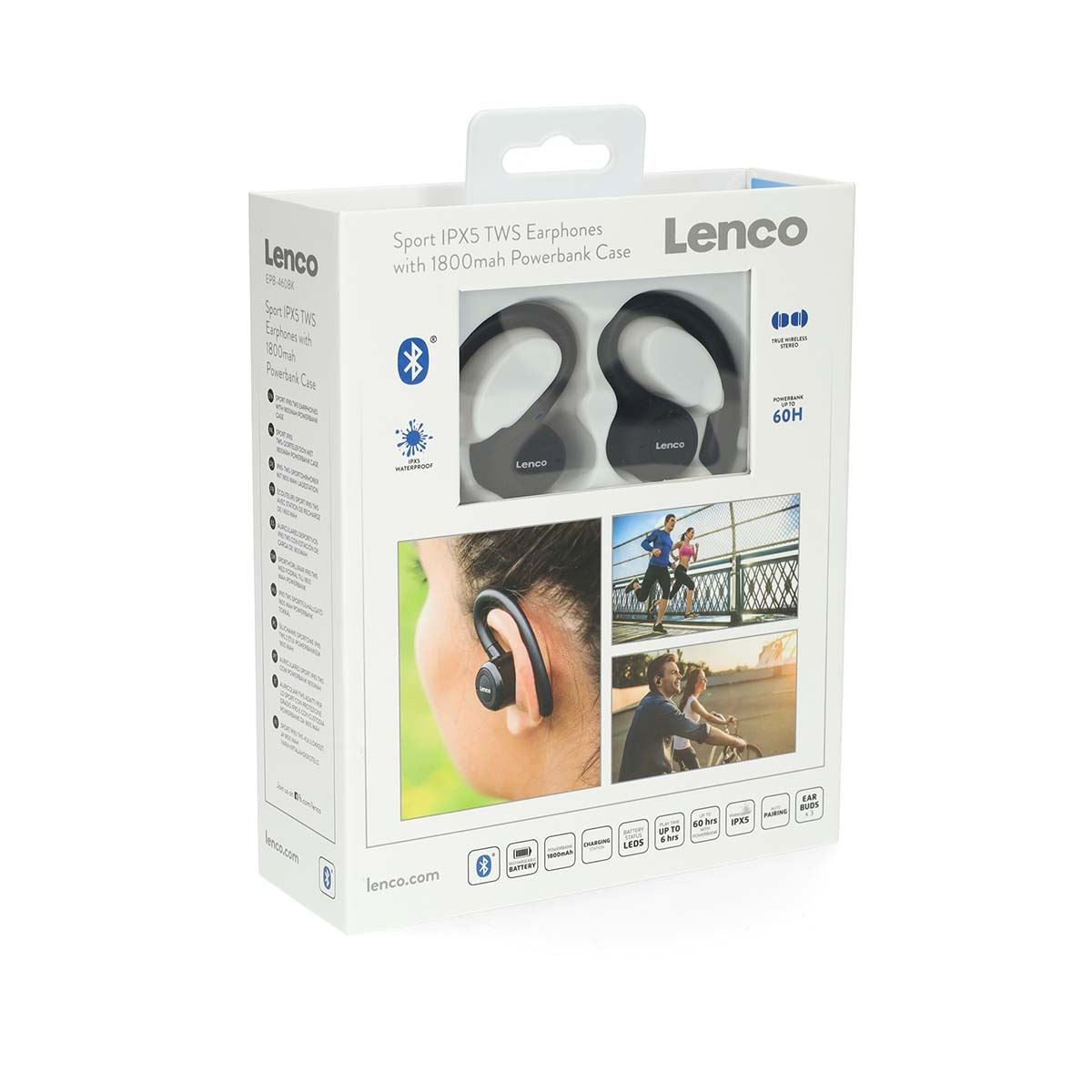Lenco EPB-460BK | Sport IPX5 TWS Bluetooth® | Rechargable In-Ear Earphones | Black