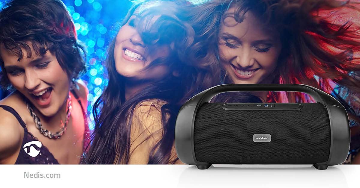 Nedis Bluetooth® Party Boombox | 9.5 hrs | 2.1 | 120 W | Media playback: AUX | IPX5 | Linkable | Carrying handle | Party lights | Black