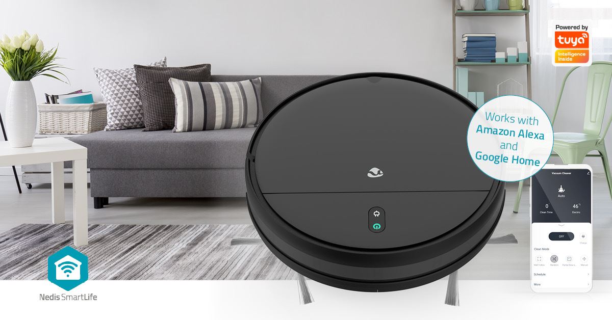Nedis SmartLife Robot Vacuum Cleaner | Random | Wi-Fi | Capacity collection reservoir: 0.2 l | Automatic charging | Maximum operating time: 1.8 hrs | Black | Android™ / IOS
