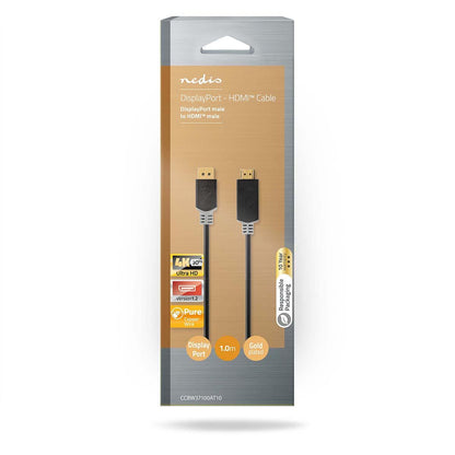 Nedis CCBW37100AT10 | DisplayPort Cable | DisplayPort Male | HDMI™ Connector | 4K@30Hz | Gold Plated | 1.00 m | Round | PVC | Anthracite | Box