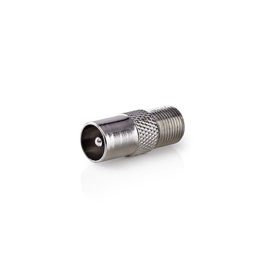 Nedis Satellite & Antenna Adapter | F Female | IEC (Coax) Male | Nickel Plated | 75 Ohm | Straight | Metal | Silver | 1 pcs | Box