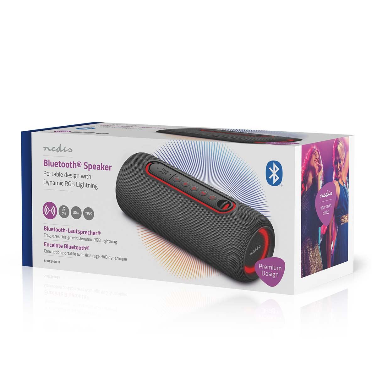 Nedis Bluetooth® Speaker | Maximum battery play time: 4 hrs | Handheld Design | 30 W | Stereo | Built-in microphone | X5 | Linkable | Black