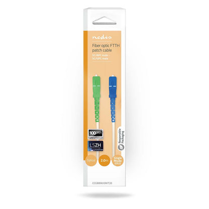 Nedis CCGB89610WT20 | Glass Fiber Patch Cable | SMF (Single Mode Phase) | SC/APC | SC/UPC | 100 Gbps | 2.00 m | White | Gift Box with Euro Lock