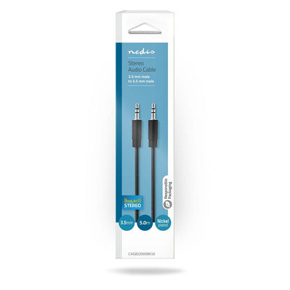 Nedis Stereo Audio Cable | 3.5 mm Male | 3.5 mm Male | Nickel Plated | 5.00 m | Round | Black | Box