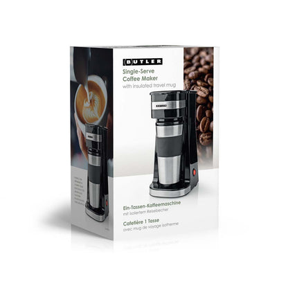 Butler Single-Serve Coffee Maker | 0.4 l | 750 W | Insulated Travel Mug/Cup | Auto shut-off | Black / Silver