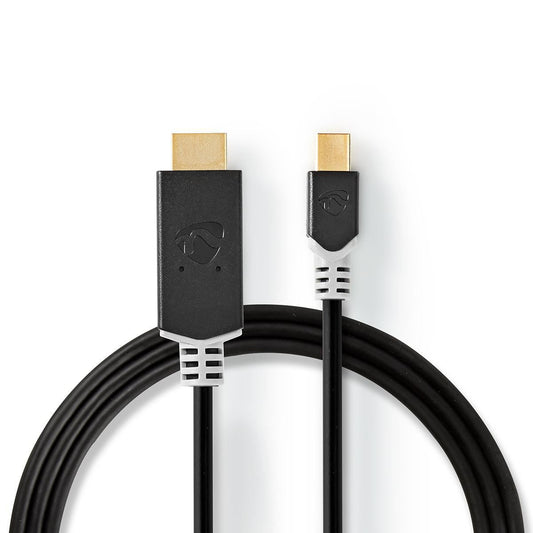 Nedis Mini DisplayPort Cable | DisplayPort 1.4 | Mini DisplayPort Male | HDMI™ Connector | 48 Gbps | Gold Plated | 2.00 m | Round | PVC | Anthracite | Polybag