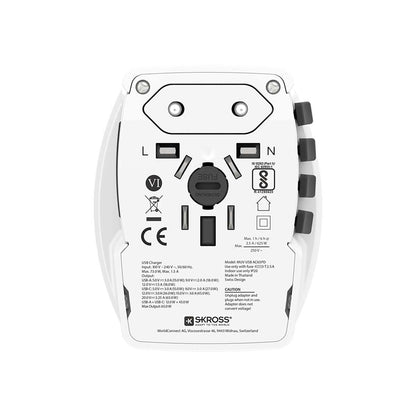 Skross SKR1302976 | Travel Adapter 2-pole world travel adapter with integrated Dual USB Charger (1x USB C & 1 x USB) 65 Watt Power Delivery