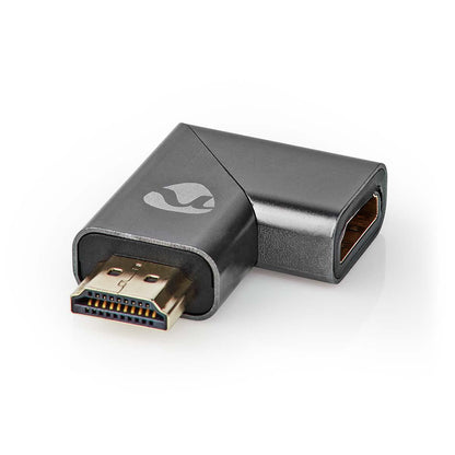 Nedis HDMI™ Adapter | HDMI™ Connector / HDMI™ Male | HDMI™ Output | Gold Plated | Angled Right | Aluminium | Gun Metal Grey | 1 pcs | Cover Window Box