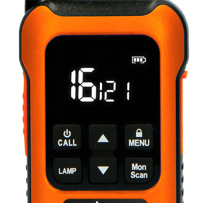 Alecto FR300OE | Walkie-Talkie Set | 2 Handsets | Up to 10 km | Frequency channels: 16 | PTT / VOX | 110 h standby| Charging base included | Headphone output | Orange