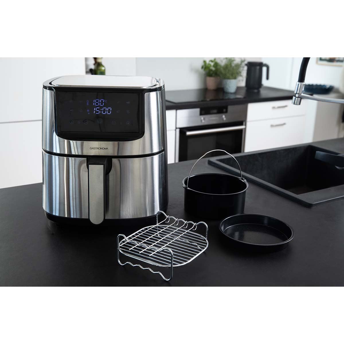 Gastronoma Digital Hot Air Fryer XXL 8 l | 60-min Timer | 8 Presets | Plastic / Stainless Steel