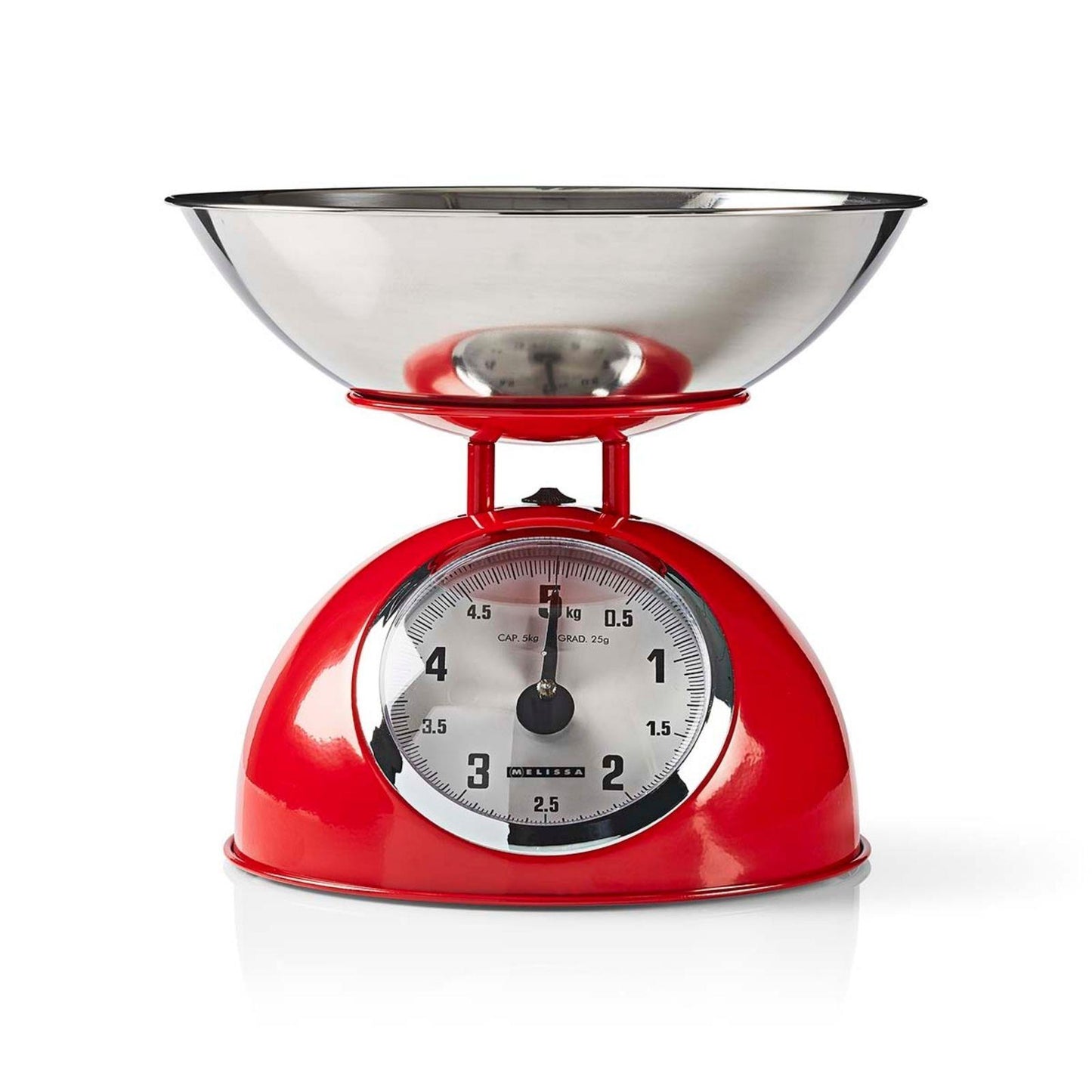 MELISSA Retro Kitchen Scale | Analog | Metal Housing | Removable bowl | Max. 5kg | 25-gram increments | Red