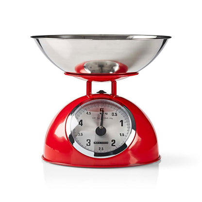 MELISSA Retro Kitchen Scale | Analog | Metal Housing | Removable bowl | Max. 5kg | 25-gram increments | Red
