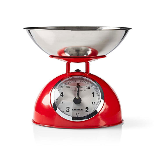 MELISSA Retro Kitchen Scale | Analog | Metal Housing | Removable bowl | Max. 5kg | 25-gram increments | Red
