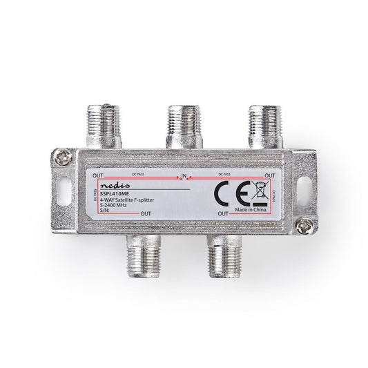 Nedis Satellite Splitter | 5 - 2400 MHz | 11.5 dB | Number of inputs: 1 | Number of outputs: 4 | Impedance: 75 Ohm | Zinc | Silver