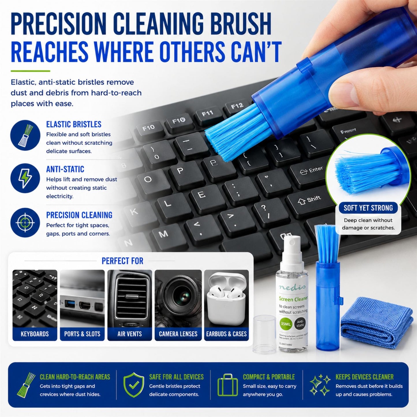 Nedis Screen Cleaner | Spray | 35 ml | Notebook / Smartphone / Tablet / TV Screen | Wiper included