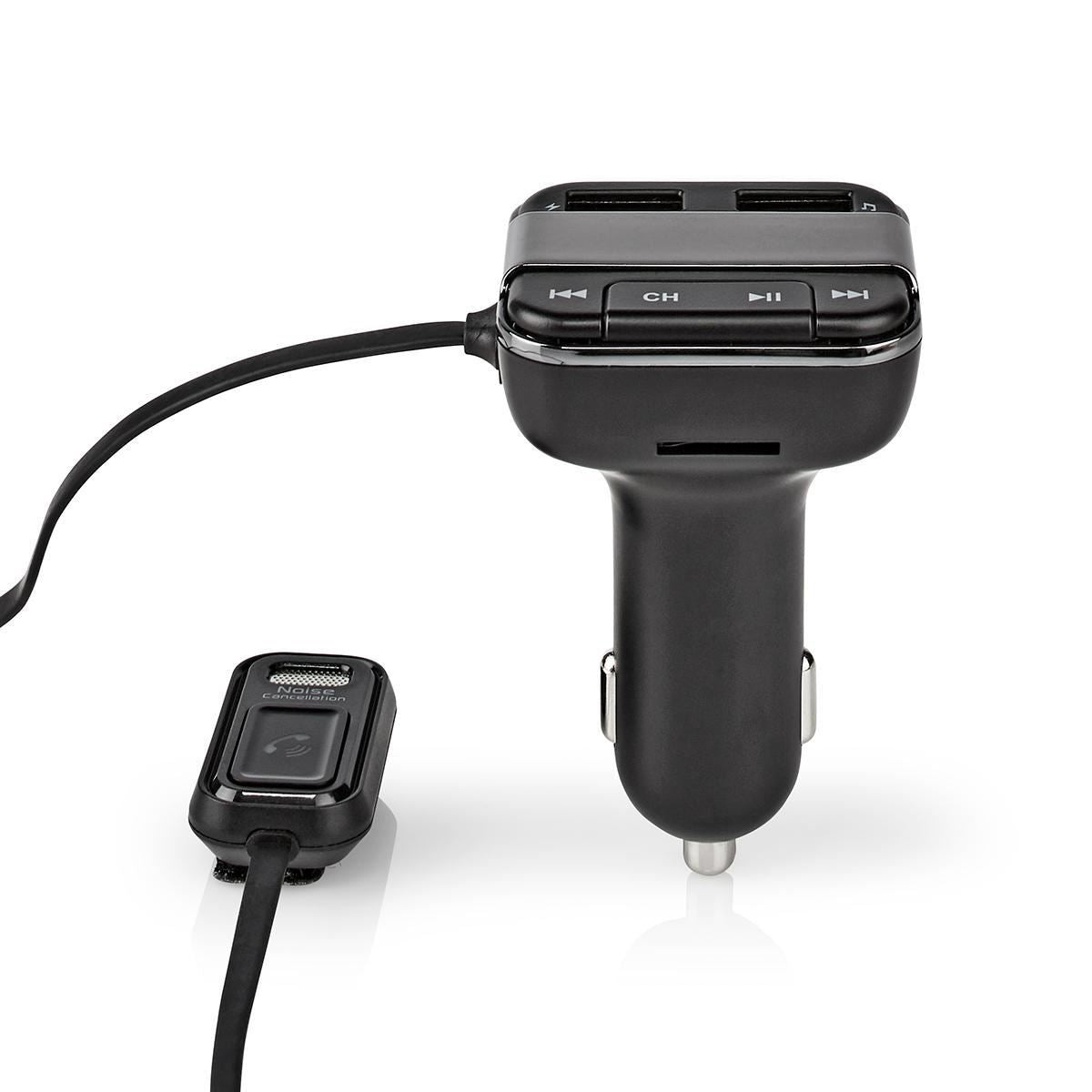 Nedis Car FM Transmitter | Fixed | Hands free calling | 0.8 " | LED Screen | Bluetooth® | 5.0 V DC / 1.0 A / 5.0 V DC / 2.4 A | Google Assistant / Siri | Black / Grey