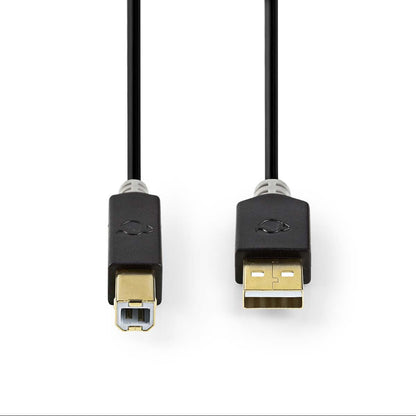 Nedis USB Cable | USB 2.0 | USB-A Male | USB-B Male | 480 Mbps | Gold Plated | 2.00 m | Round | PVC | Anthracite | Box