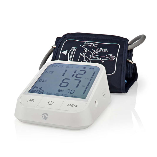 Nedis SmartLife Blood Pressure Monitor | Arm | Bluetooth® | LCD Display | 22 - 42 cm | Detection for cuff wearing / Irregular heartbeat detection / Keep still indication | White