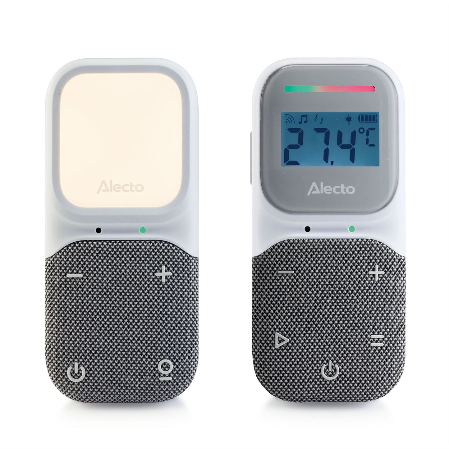 Alecto DBX140 | Modern Full Eco Audio baby monitor with crystal-clear DECT sound quality, display and night light White / Grey