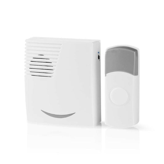 Nedis Wireless Doorbell Set | Battery Powered | 3 V DC | 1x CR2032 | Volume: 80 dB | Signal range: 300 m | IP44 | 36 Melodies | 1 Receiver | Grey / White