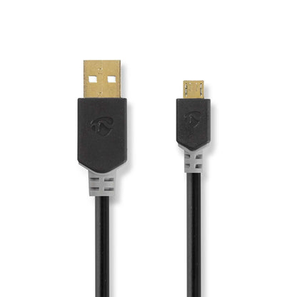 Nedis USB Cable | USB 2.0 | USB-A Male | USB Micro-B Male | 480 Mbps | Gold Plated | 1.00 m | Round | PVC | Anthracite | Box