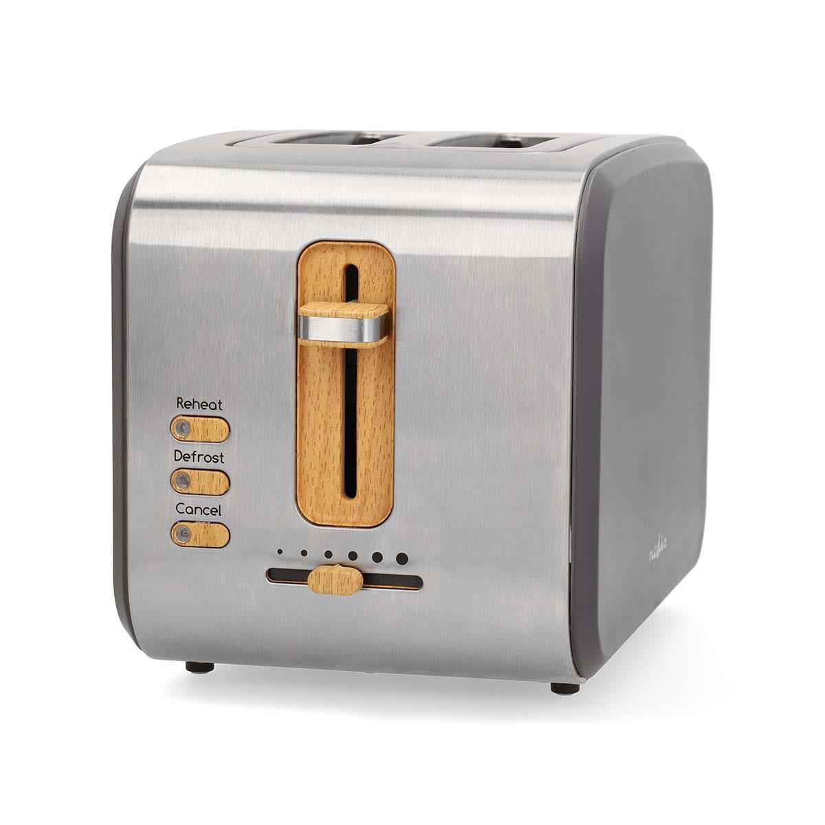 Nedis Toaster | Soft Touch Series | 2 Bread Slices | 2 Slots | Browning levels: 6 | Defrost feature | Grey