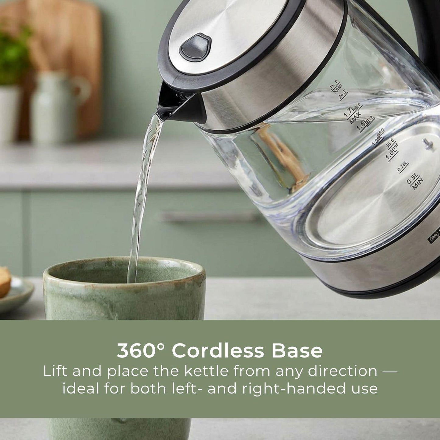 MELISSA Digital Electric Kettle | 1.7 l | 2200 W | Glass | 50/70/80/90/100 °C Presets | 360° pirouette base | Concealed heating element | Strix® controller | Keep-warm function | Boil-dry protection