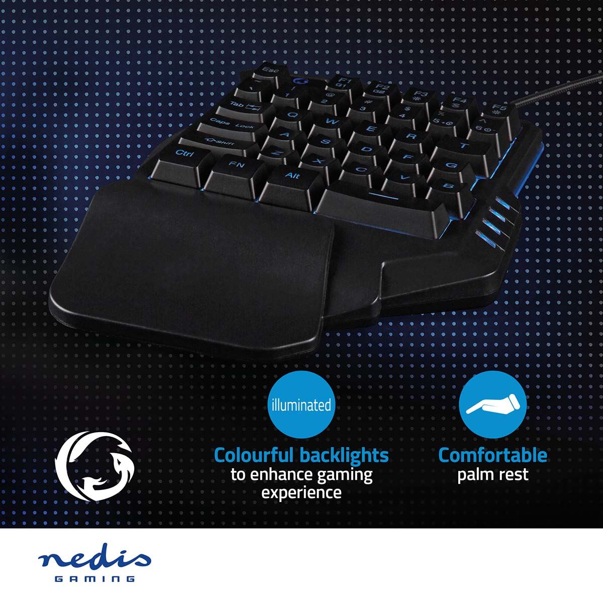Nedis Wired Gaming Keyboard | USB Type-A | Membrane Keys | RGB | Single-Handed | Universal | USB Powered | Power cable length: 1.60 m | Gaming
