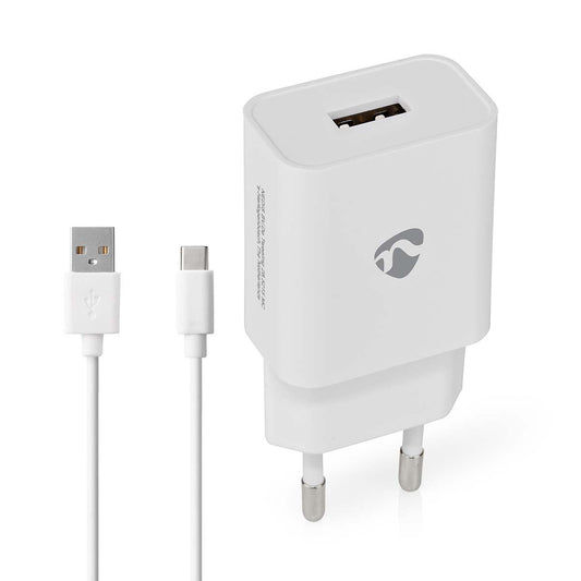 Nedis Wall Charger | 12 W | Quick charge feature | 1x 2.4 A | Number of outputs: 1 | USB-A | USB Type-C™ (Loose) Cable | 1.00 m | Single Voltage Output | White