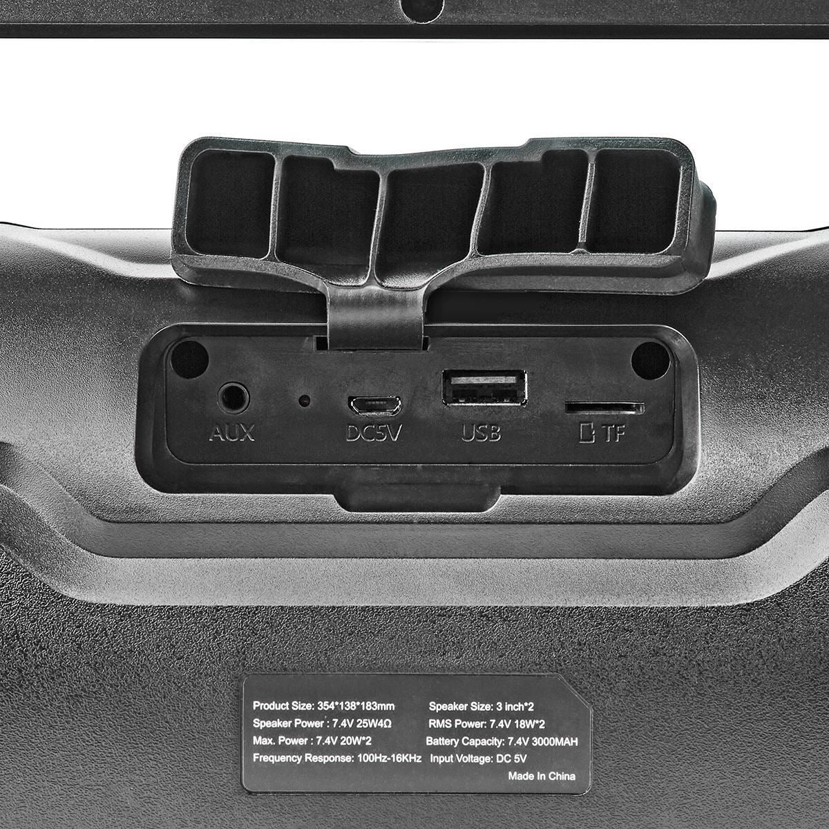 Nedis Bluetooth® Party Boombox | 6 hrs | 2.0 | 60 W | Media playback: AUX / Micro SD / USB | IPX5 | Linkable | Carrying handle | Party lights | Black