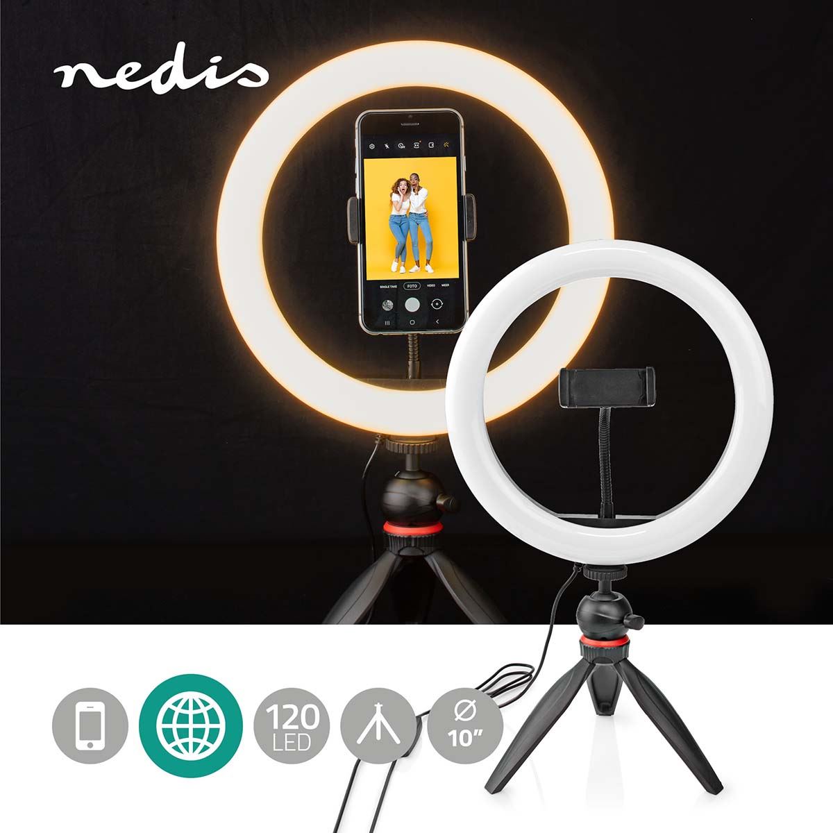 Nedis Ring Light | 10 inch | 120 LED's | 2700 - 6700 K | Tripod | Black