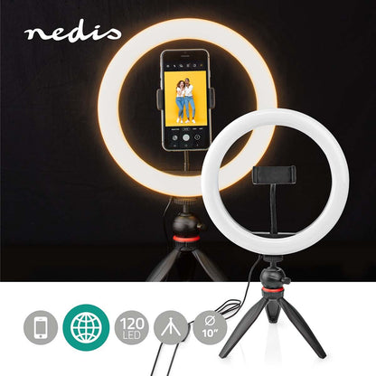Nedis Ring Light | 10 inch | 120 LED's | 2700 - 6700 K | Tripod | Black