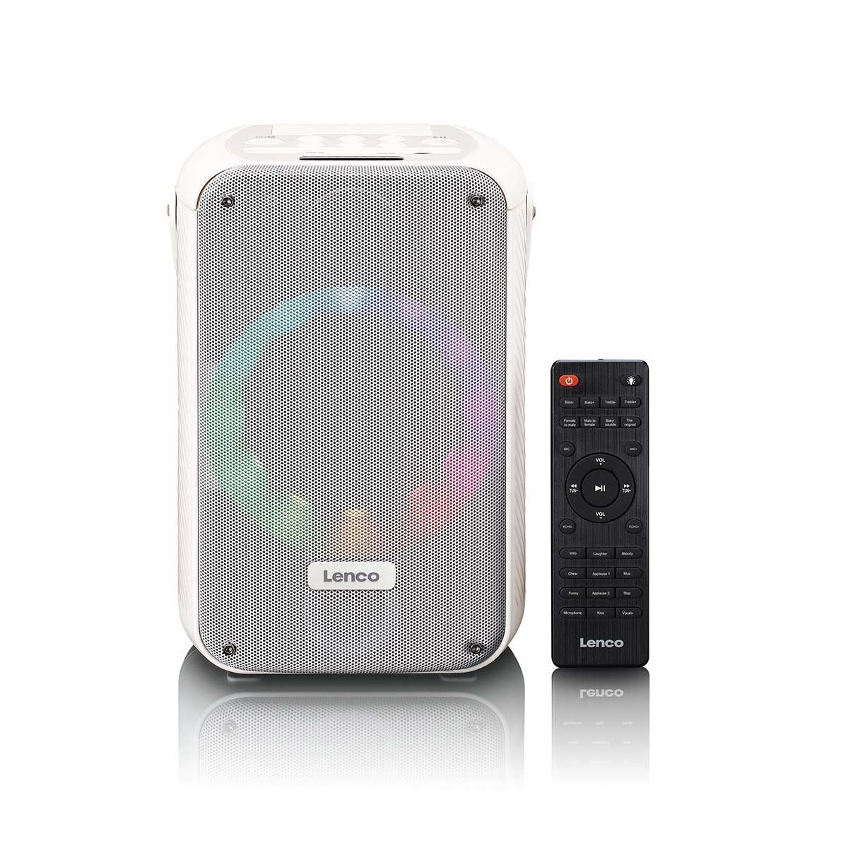 Lenco BTC-060WH | Karaoke Portable Speaker System with Bluetooth® | Rechargeable | With Wireless Microphone | Disco LED Lighting | White