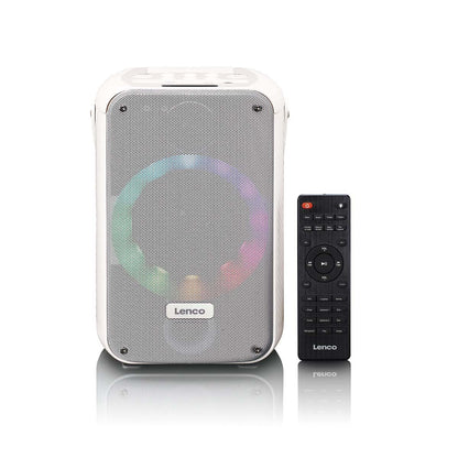 Lenco BTC-060WH | Karaoke Portable Speaker System with Bluetooth® | Rechargeable | With Wireless Microphone | Disco LED Lighting | White
