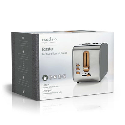 Nedis Toaster | Soft Touch Series | 2 Bread Slices | 2 Slots | Browning levels: 6 | Defrost feature | Grey