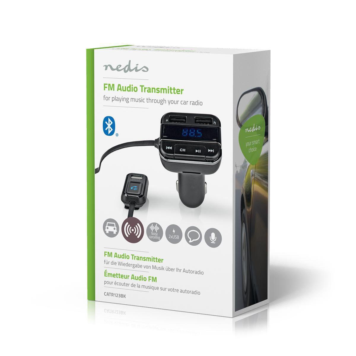 Nedis Car FM Transmitter | Fixed | Hands free calling | 0.8 " | LED Screen | Bluetooth® | 5.0 V DC / 1.0 A / 5.0 V DC / 2.4 A | Google Assistant / Siri | Black / Grey