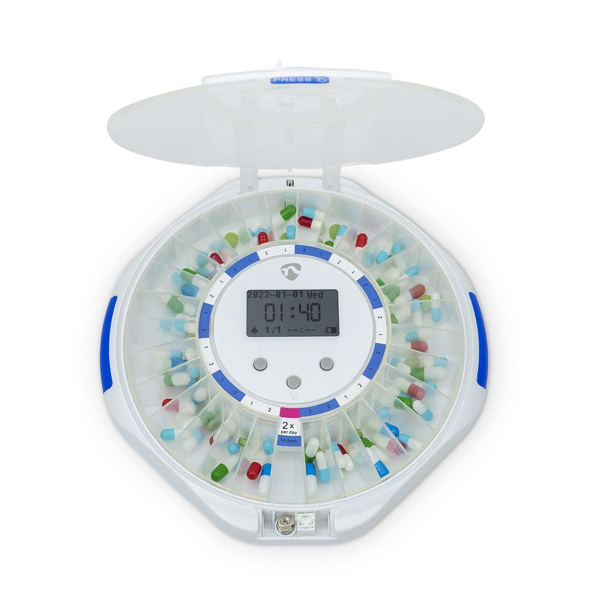Nedis SmartLife Pill Dispenser | Wi-Fi | 28 Compartments | Number of alarmtimes: 9 Alarm Times Per Day | Beep / Light / Voice | LCD display | White