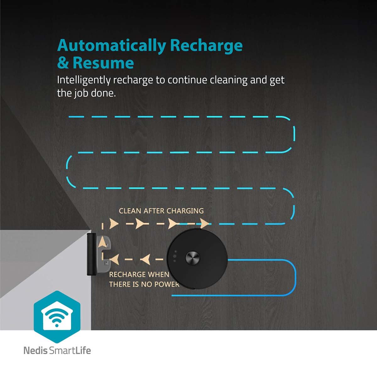 Nedis SmartLife Robot Vacuum Cleaner | Laser Navigation | Wi-Fi | Capacity collection reservoir: 0.6 l | Automatic charging | Maximum operating time: 2 hrs | Black | Android™ / IOS