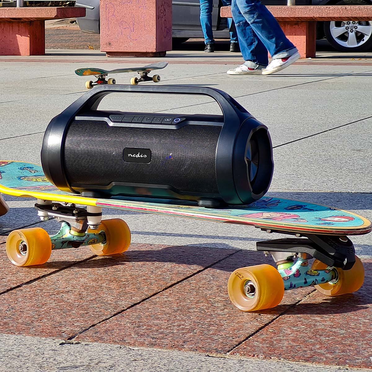 Nedis Bluetooth® Party Boombox | 6 hrs | 2.0 | 60 W | Media playback: AUX / Micro SD / USB | IPX5 | Linkable | Carrying handle | Party lights | Black