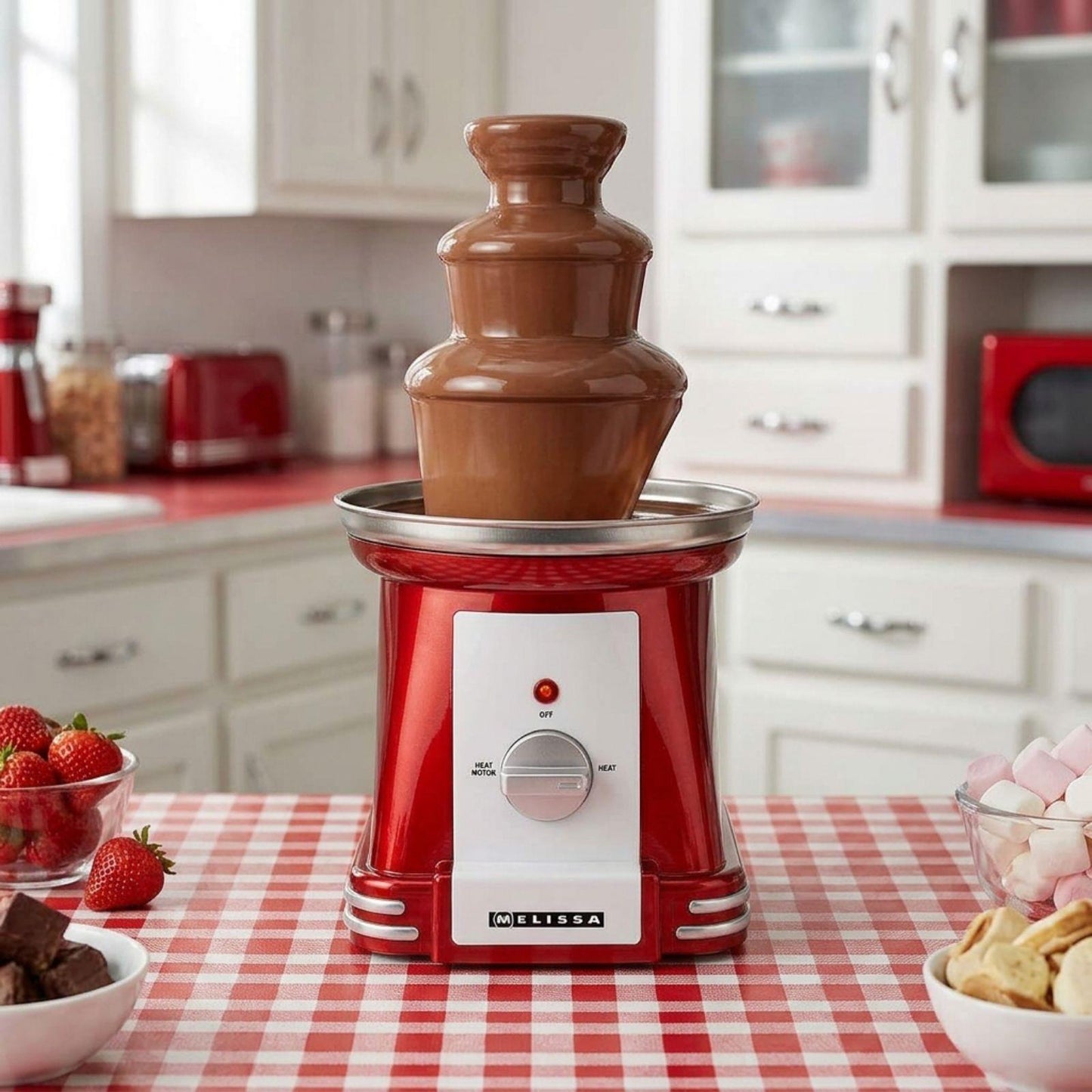 MELISSA Chocolate Fontain | 90 W | 32cm height | 3 Tiers | Red / White