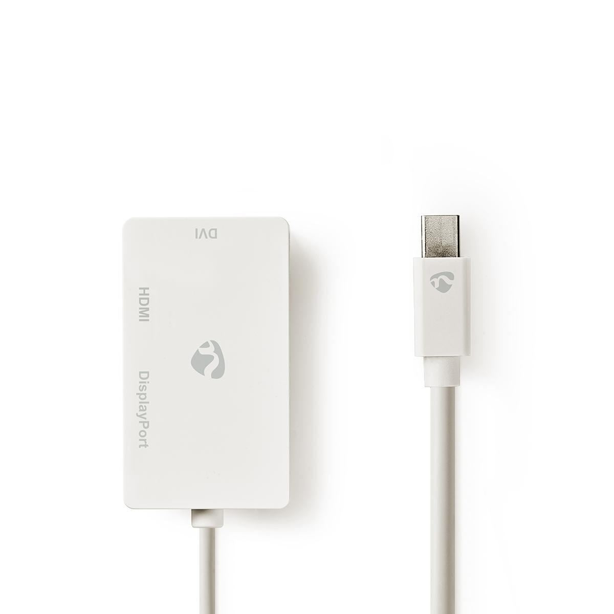 Nedis Mini DisplayPort Cable | DisplayPort 1.2 | Mini DisplayPort Male | DisplayPort Female / DVI-D 24+1-Pin Female / HDMI™ Input | 21.6 Gbps | Nickel Plated | 0.20 m | Round | PVC | White | Polybag